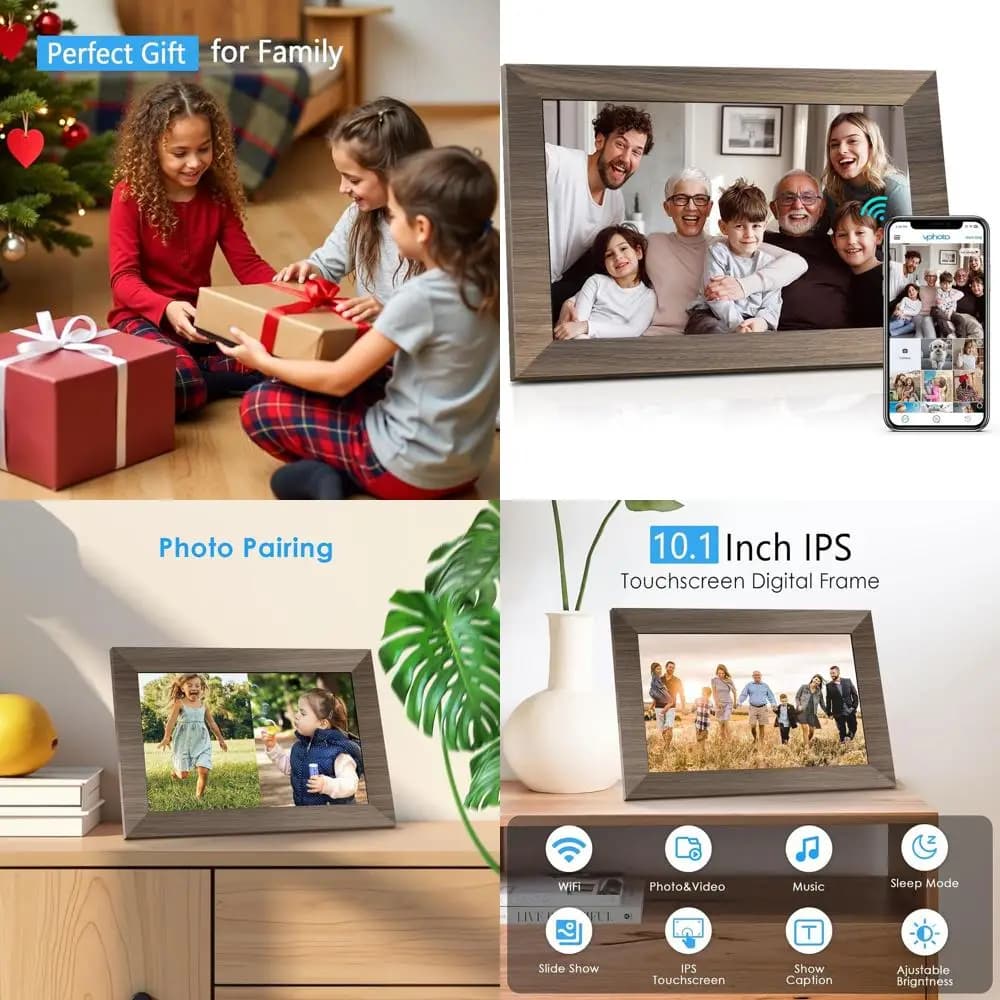Cornice per foto digitale WiFi con touchscreen IPS 10.1, archiviazione da 16 GB, montabile a parete, rotazione automatica, condivisibile tramite app ed e-mail