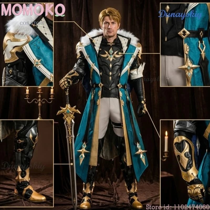 Cosplay Costumes of High Quality Character Varka of the Game Genshin Impact, Wig, Knight's Dresses for Halloween and Carnival, Uniform Maschili