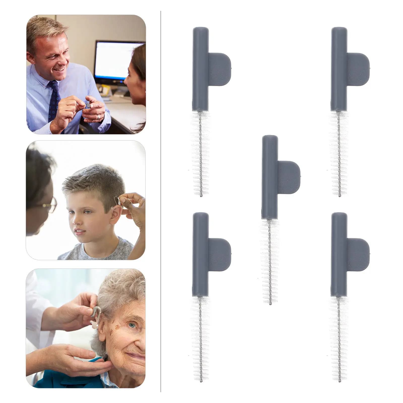 Set di 5 Spazzole Portatili per Apparecchi Acustici con Setole in Nylon Premium, Impugnatura Confortevole e Manico Lungo per Pulizia Approfondita di Tubi e Auricolari