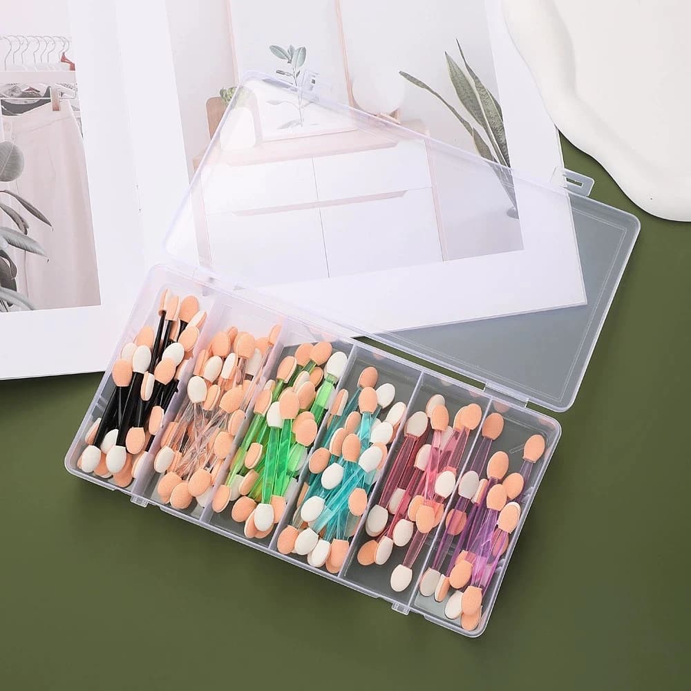 50Pcs Cute Disposable Eye Shadow Sponge Applicators Dual Sided with Storage Container Makeup Brushes for Eyeshadow Application