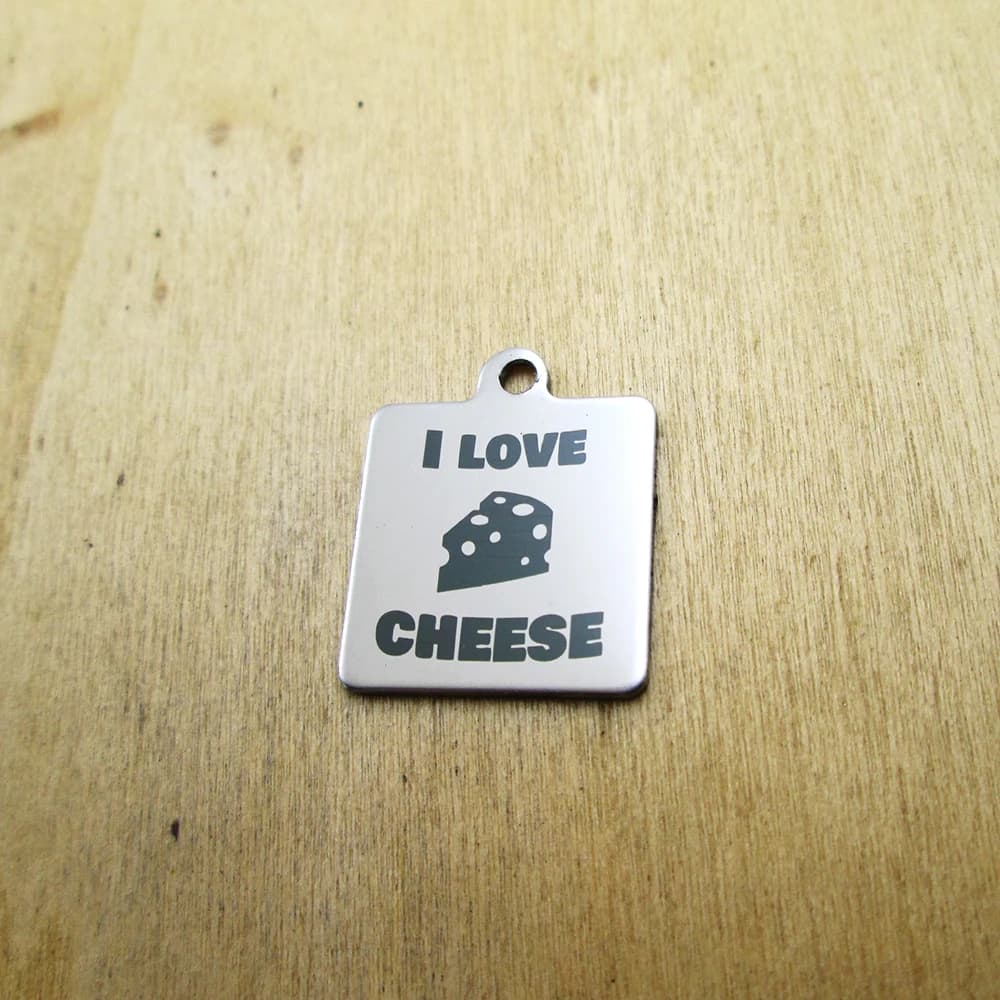 20 pieces--I love cheese pendants stainless steel pendants with laser engraved DIY pendants