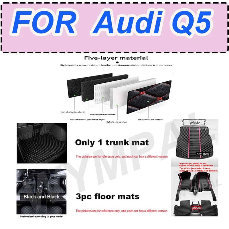 Tappetini per auto personalizzati in pelle artificiale LUXURY per Audi Q5 2009-2018 Anno
