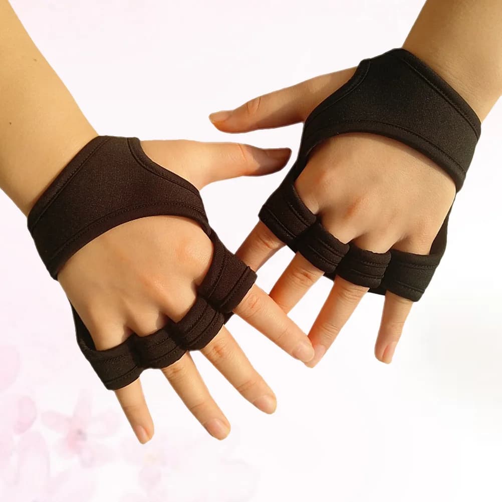 Men's Gym Gloves Woman Training Weightlift Silicone Anti-slip Wristband padded without finger Half-black Palm Protector Size L