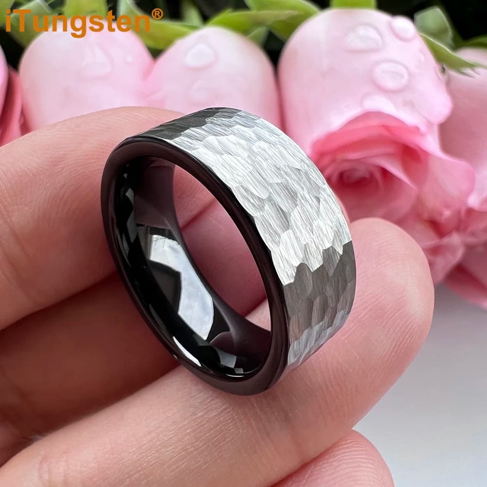 iTungsten 6mm 8mm Dropshipping Men Women Hammer Ring Tungsten Wedding Band Trendy Jewelry I Love You Stamped Comfort Fit