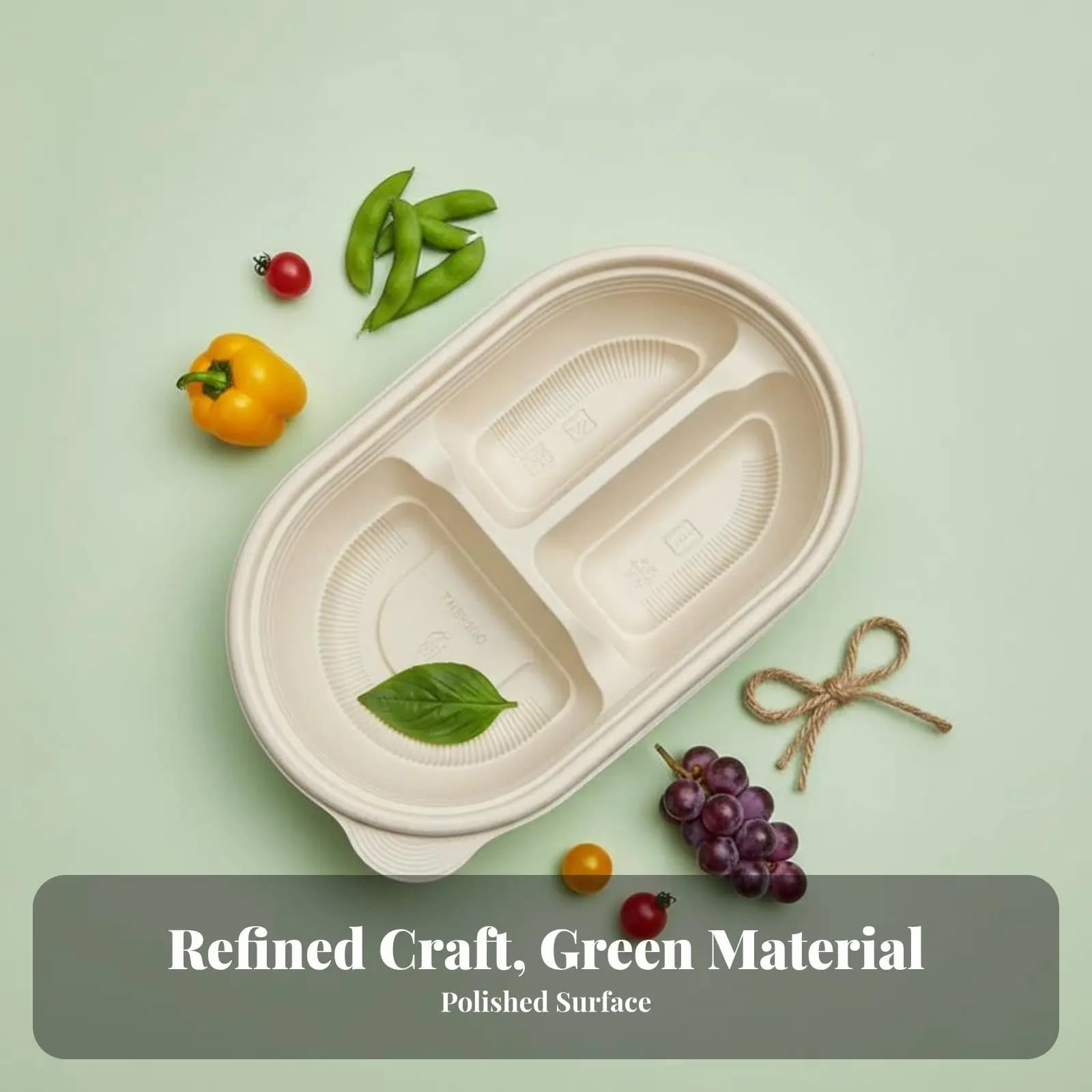 3 compartment Ecological Lunch Container, Biodegradable Mais Food Container, Perdit Resistant, Odour Separation, Ideal for Dining in Office