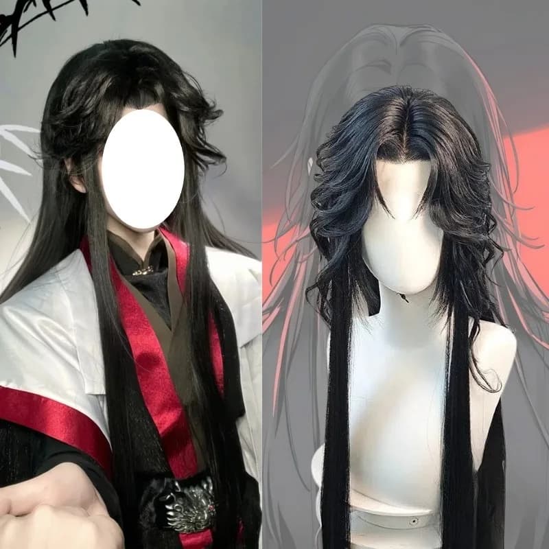 Parrucca personalizzata Luo Binghe da anime The Scum Villain’s Self, capelli lunghi neri unisex, parrucca Shen Qingqiu, parrucca cinese + cappello