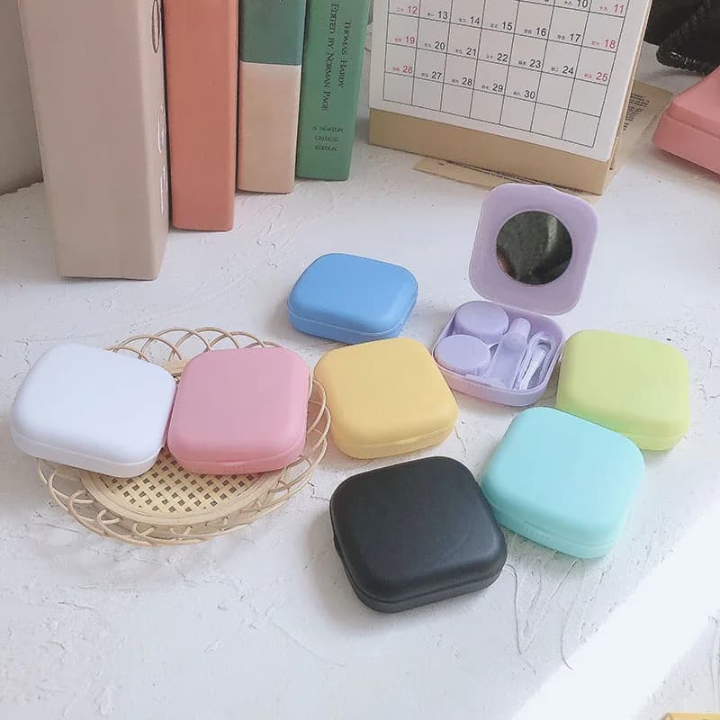 Mini Contact Lens Case Pocket Portable Easy Carry Make Up Beauty Pupil Storage Lenses Box Mirror Container Travel Kit Cute Style