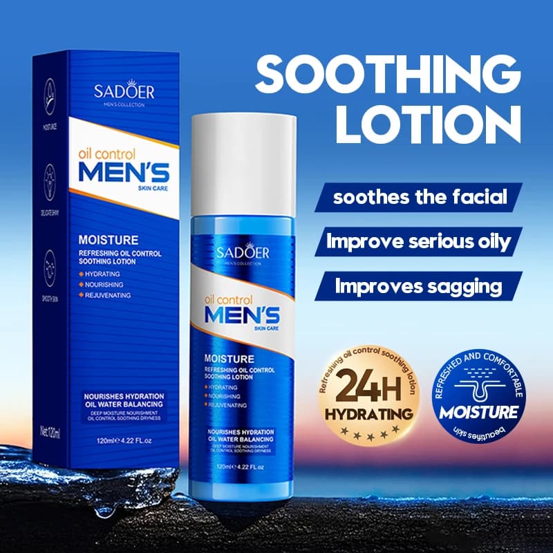 Confezione da 1/2 di lozione lenitiva rinfrescante e controllo dell'olio per uomo, lozione essenziale per idratazione, nutrimento e ammorbidimento della pelle, tonico rinfrescante illuminante e controllo dell'olio, prodotto per la cura della pelle, lozione rinfrescante controllo dell'olio con aminoacidi della serina, idratante e nutriente, migliora le rughe del viso