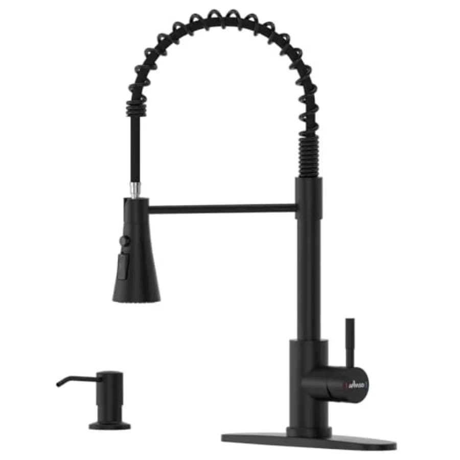 Black Kitchen Faucet with Soap Dispenser, Kitchen Faucets with Pull Down Sprayer, Single Handle High Arc Commercial Springs Sty