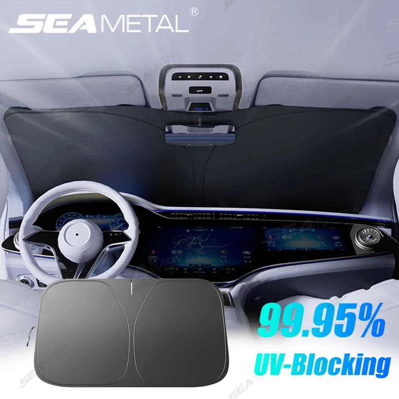 SEAMETAL Parabrezza per auto Parasole Copertura Visiera parasole pieghevole 99.95% Tenda di protezione solare con blocco UV Universale per Berlina SUV MPV