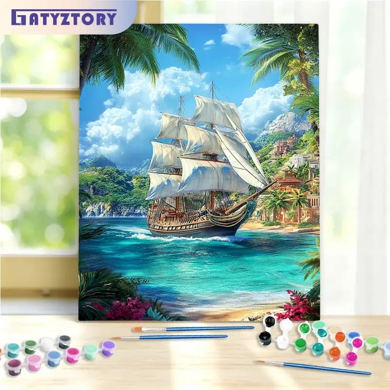 Painting By Numbers Scenery DIY Oil Coloring By Numbers Ship Picture Drawing On Canvas Paint Art Pictures Home Decor