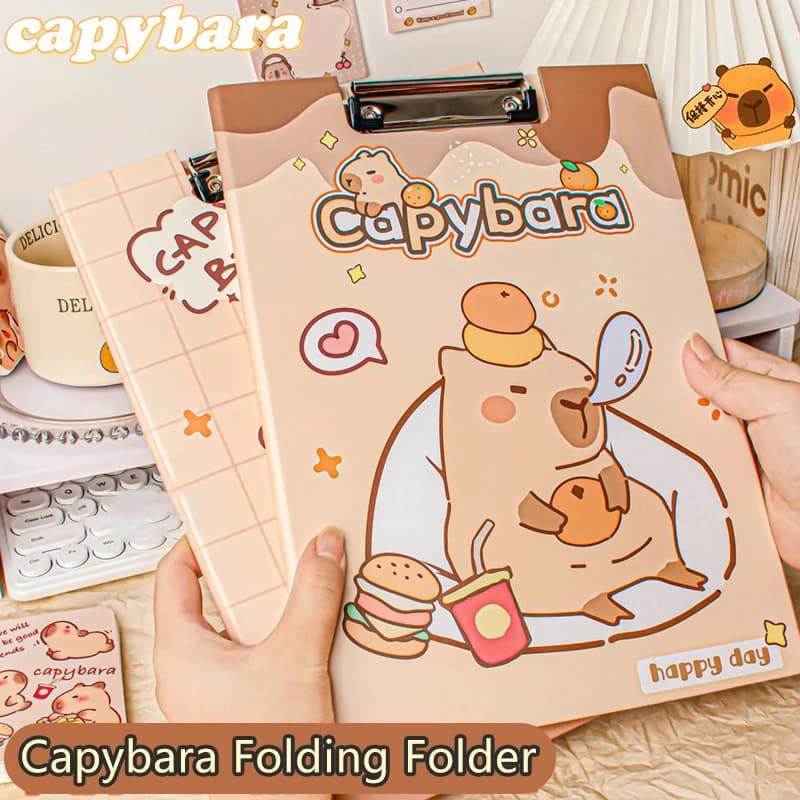 Cartella Portadocumenti a Clip con Design Capibara Cartone Animato, Portatile, per Documenti e Fogli di Esame