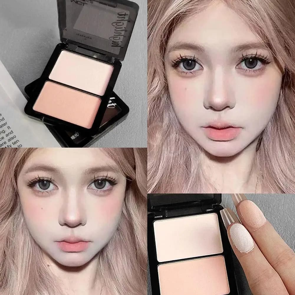 Palette Contouring e Illuminante Bicolore Opaca, Polvere 2-in-1 per Scolpire il Viso e Illuminare, Trucco a Lunga Durata