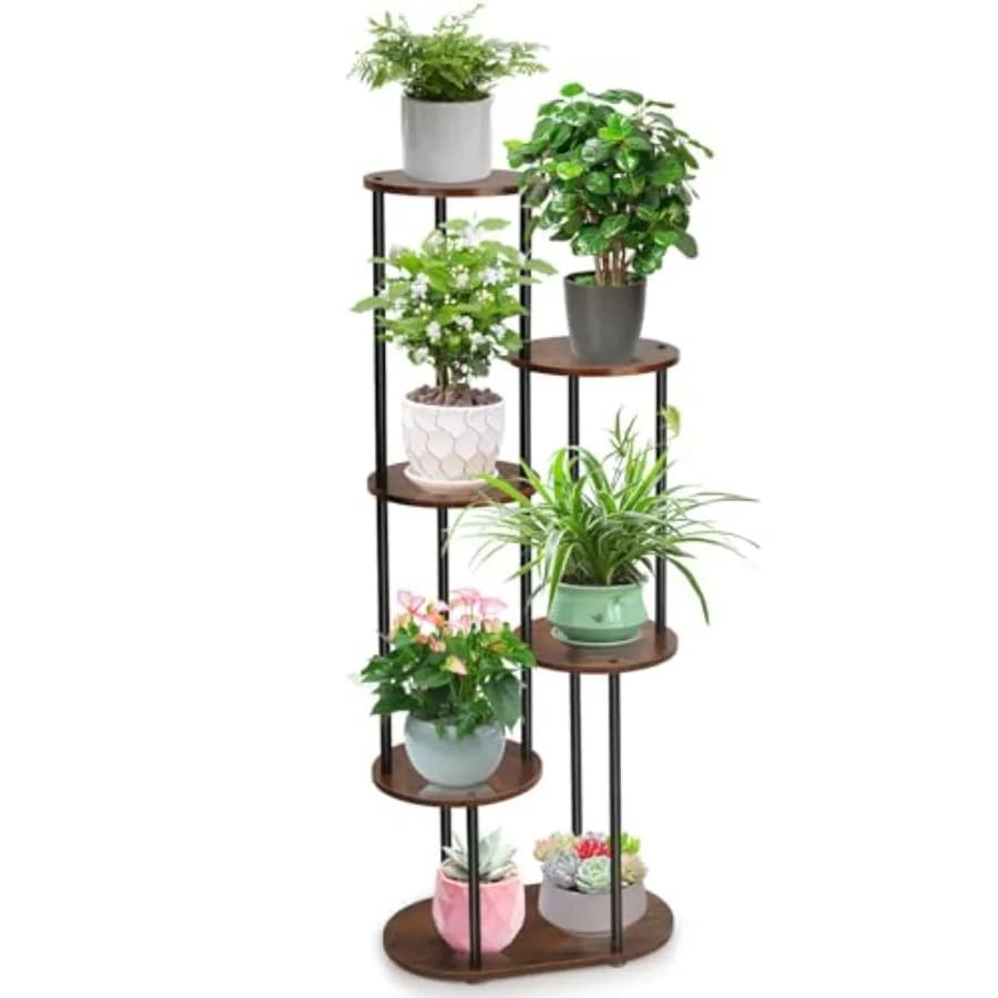 Portavasi da Interno - Scaffale per Piante a 6 Livelli con 7 Vasi, Scaffale per Fiori e Piante da 44,8 Pollici di Altezza, Grande Porta Piante in Legno per Soggiorno