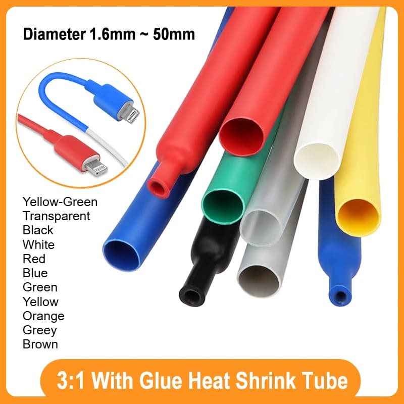 1M Con Colla Doppia Parete 3:1 Tubo Termoretraibile 1.6/2.4/3.2/4.8/6.4/7.9/9.5/12.7/30/50mm Tubo Termoretraibile Avvolgimento Adesivo Manicotto Filo