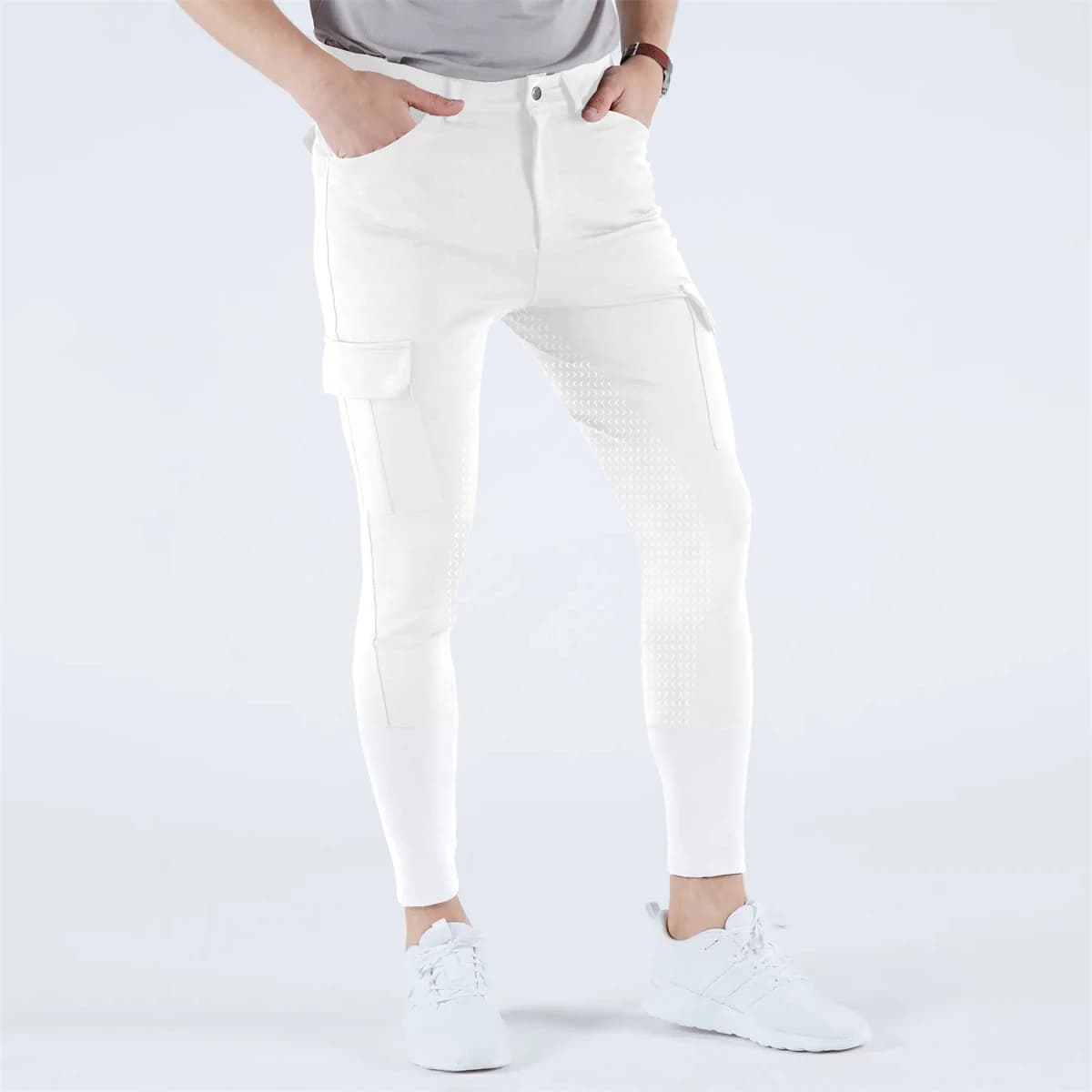 Pantaloni da equitazione da equitazione da uomo nuovi Leggings equestri con bottoni Stampa Pantaloni Jodhpurs da corsa in silicone pieno anti-pilling con tasca