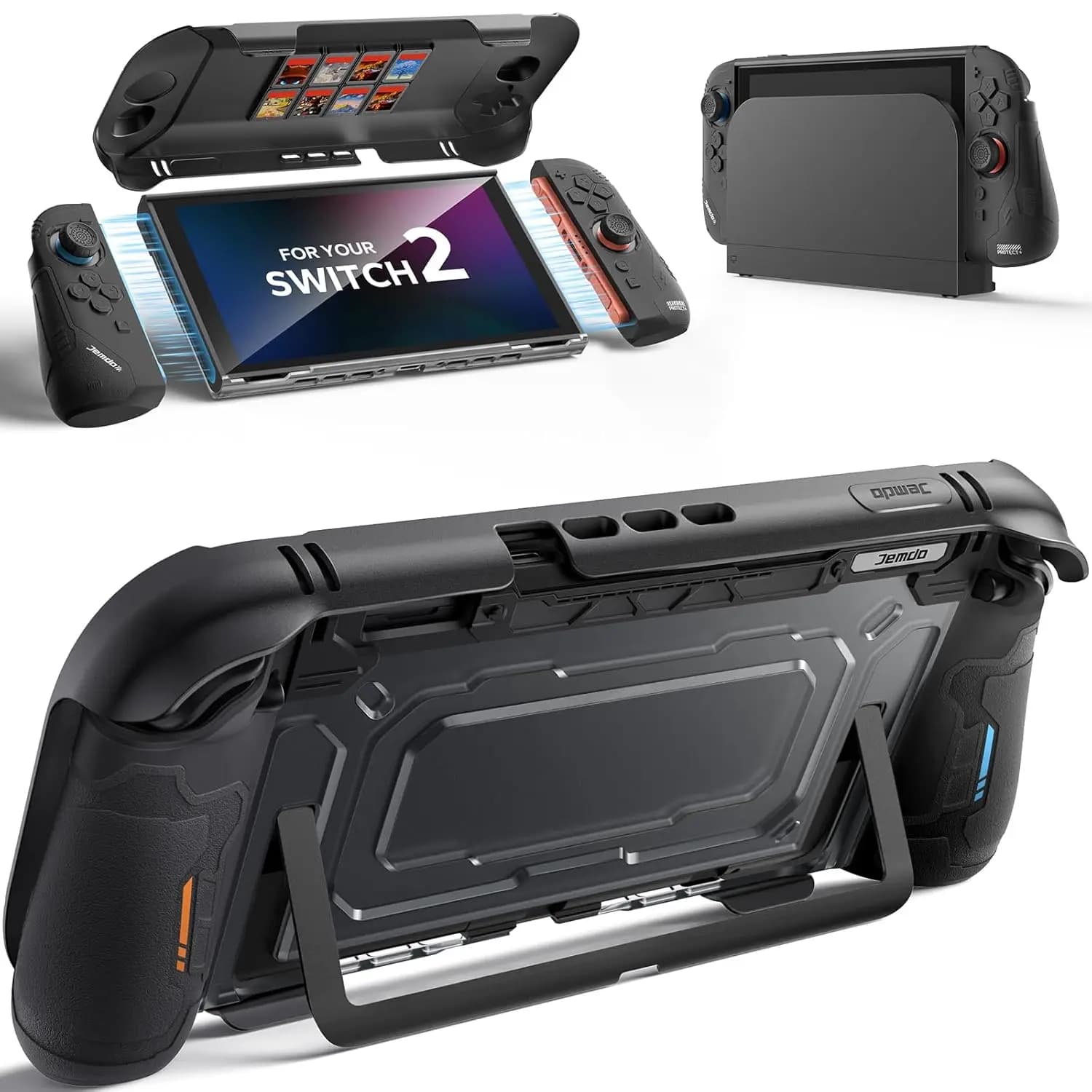 Custodia per Switch 2, Custodia Protettiva Divisibile e Accoppiabile con Cover Frontale, Impugnature Ergonomiche in Silicone Spesso per Joy-Con, Guscio Rigido in PC per Switch 2