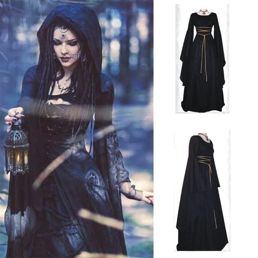 Spring Autumn Women's Dress Halloween Female Costume Medieval Cosplay Fairy Waist Cinching Slimming Long Dress
