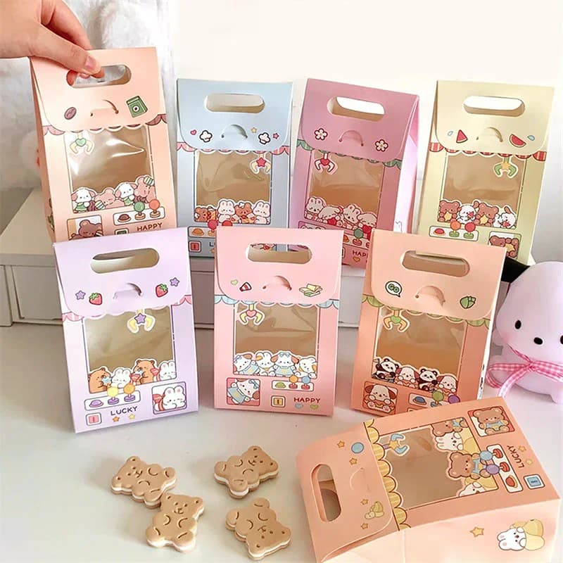 Scatole per caramelle con finestra trasparente per cartoni animati per scatole di caramelle per feste di compleanno Regali Scatole per imballaggio di biscotti Scatole portatili a colori per bambini