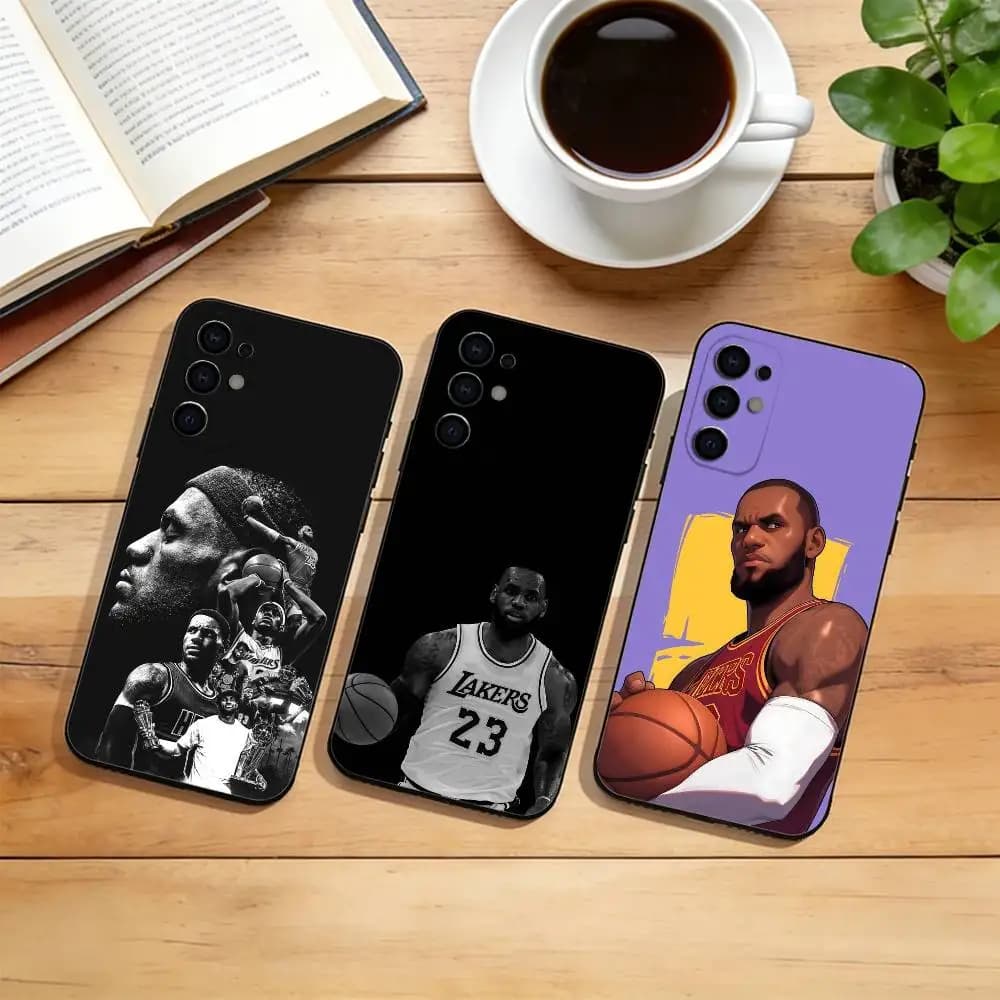 Cover per Telefono in Silicone Morbido Nero con Stampa LeBron James per Samsung S25, S24, S21, S22, S23, S30, Ultra, S20, Plus, FE