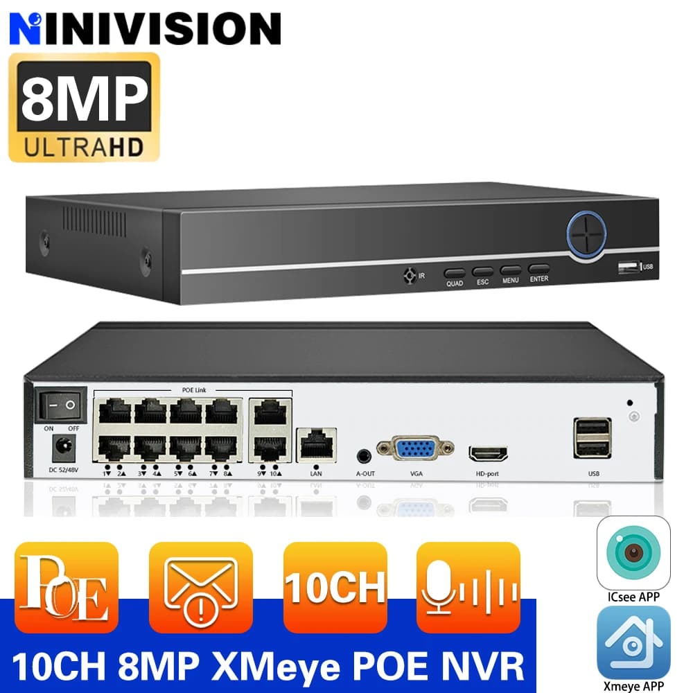 Face Detection Xmeye APP H.265 8/10CH PoE NVR 5MP/4MP/2MP Telecamera IP di sicurezza Video sorveglianza Sistema CCTV Registratore di rete P2P