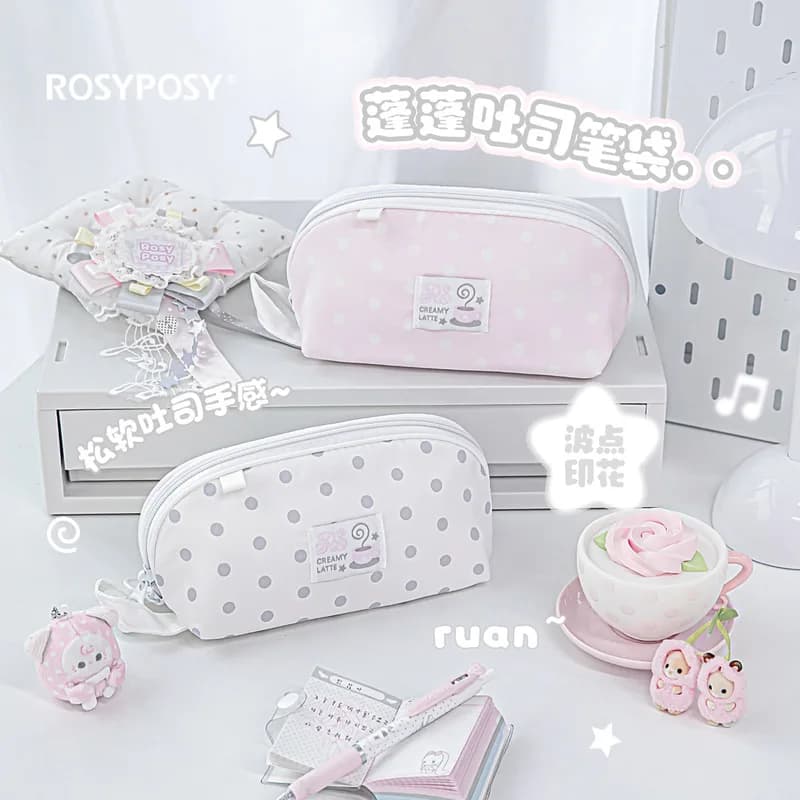 Rosyposy Polka Dot Pencil Case Large Capacity Soft Toast Pen Bag Stationery Pouch For School Office Teen Students