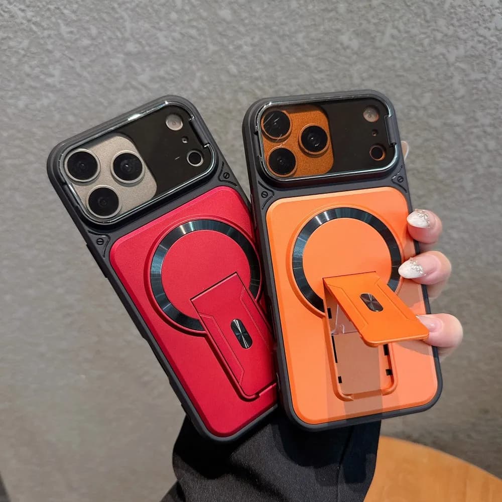 For IPhone 17 16 15 14 13 Pro Max 14Plus 15Plus 16Plus 16 15 14 Pro 17 Magnetic Kickstand Cover Lens Protect Camera Phone Case