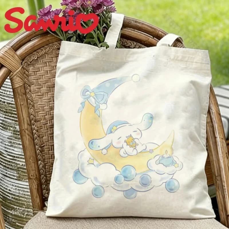 1PC Cinnamoroll Sleeping on Moon Borsa a tracolla in tela ecologica riutilizzabile