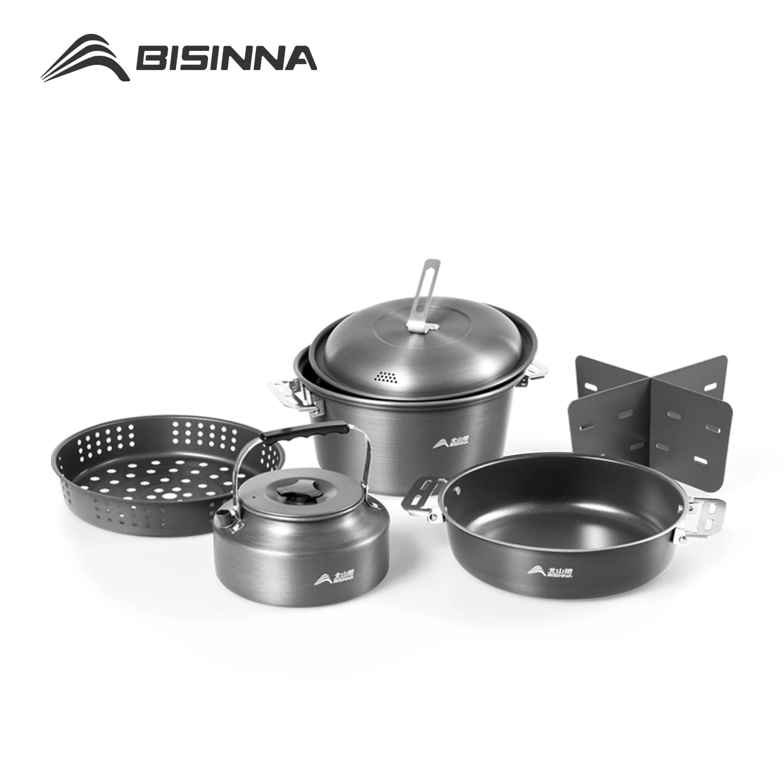 BISINNA Set di pentole da campeggio Stoviglie portatili da esterno Pentola Bollitore Attrezzatura da cucina Frittura Cottura a vapore Utensili per la casa Picnic