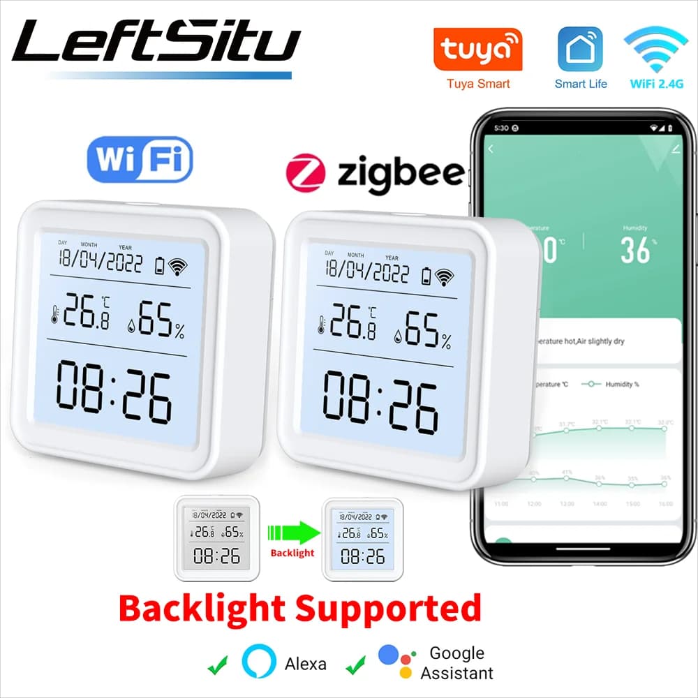 Tuya Zigbee WiFi Sensore di umidità della temperatura Igrometro Termometro Rivelatore Vita intelligente Supporto telecomando Alexa Google Home