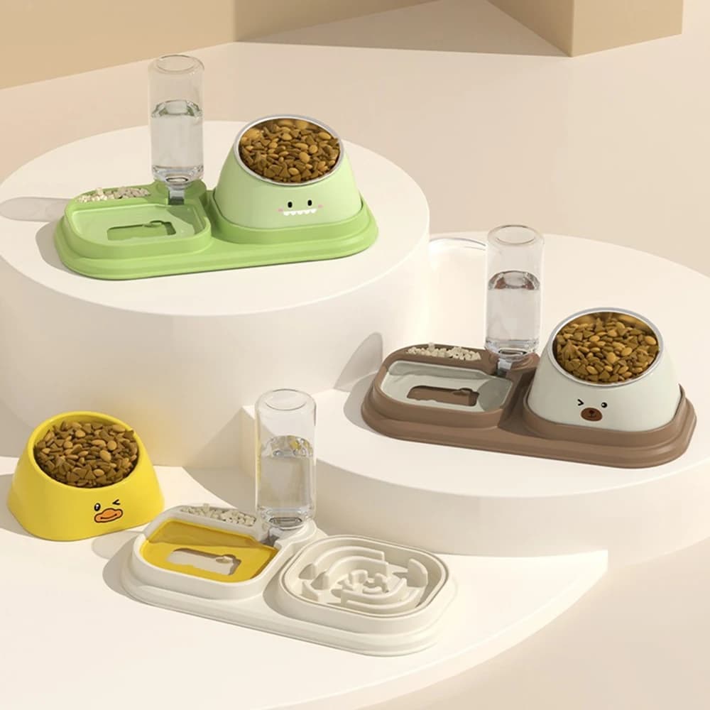 Ciotola per animali domestici rialzata multifunzionale 15 gradi di inclinazione distributore automatico di cibo e acqua mangiatoia per cani e gatti fontanella doppia ciotola