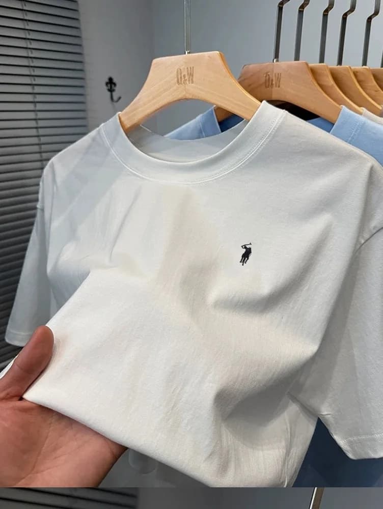 T-shirt di Marca Designer a Maniche Corte, 100% Cotone, Collo Tondo, Classico di Alta Gamma per Uomo, con Ricamo Logo Paul, Moda di Lusso, Top da Golf