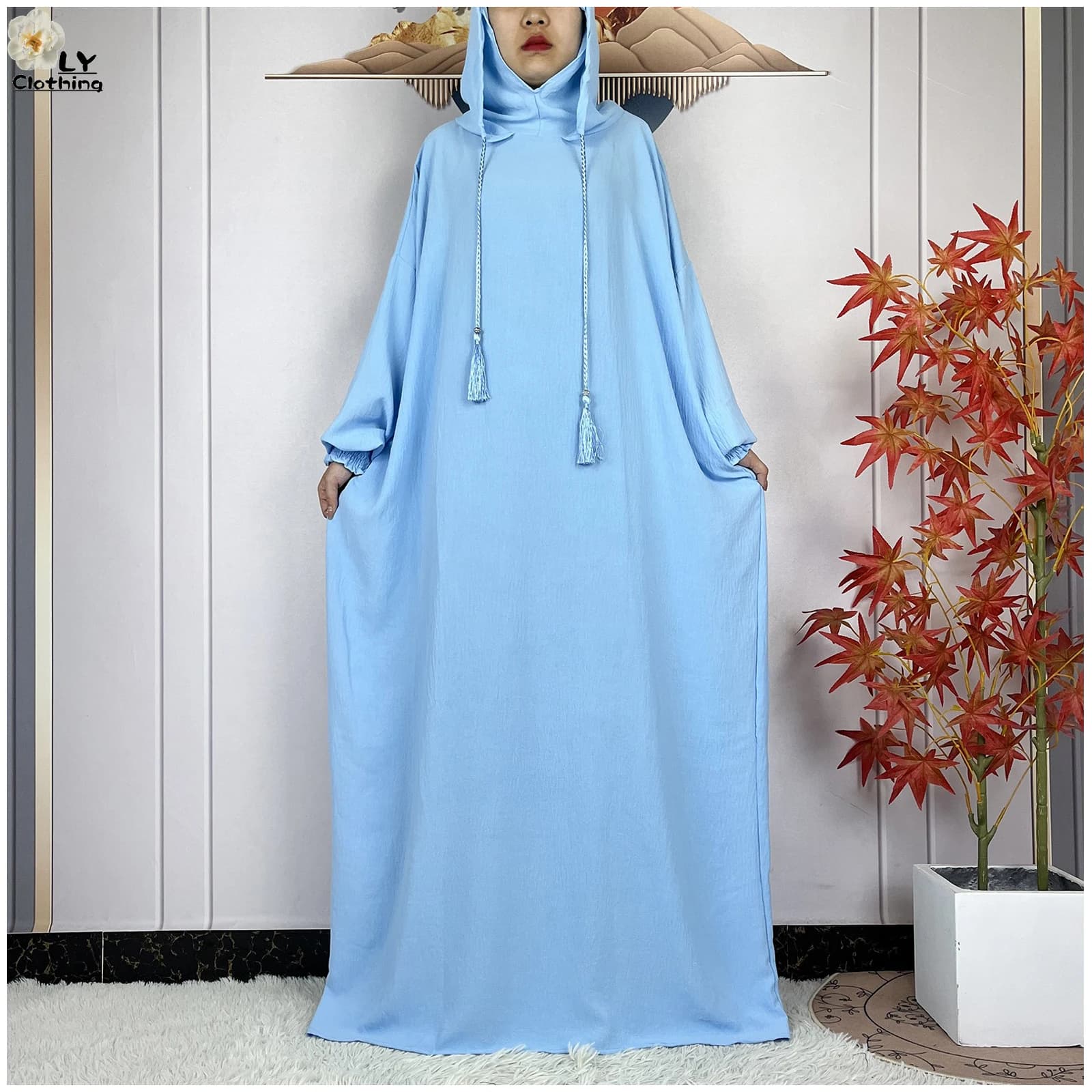 New style Ramadan Muslim two long sleeve hats Abaya Femme Islam prayer clothing Dubai Turkey caftano loose dress for women caftano