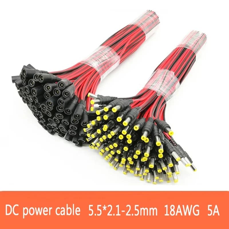 18 AWG Maschio Femmina Connettore di Alimentazione DC 2pin 5A 5-24V Adattatore di Alimentazione 30cm Cavo 5.5x2.1mm Spina per TV Telecamera LED Luci di Striscia