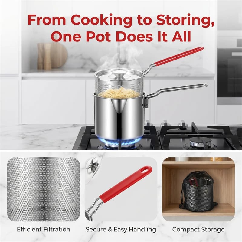 5PCS Stainless Steel Household Deep Frying Pot With Basket Lid Food Grade Fryer For Fried Chicken Cooking Tools