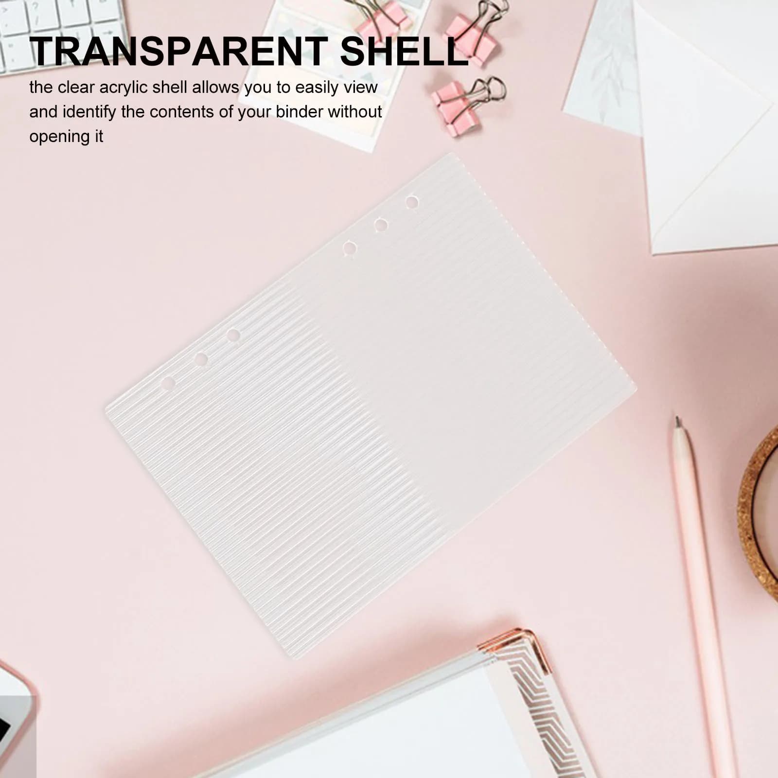 Copertina raccoglitore in acrilico trasparente 6 anelli A5 Notebook Planner Journal Blocco note Protezione manica a conchiglia per la scuola dell'home office fai da te