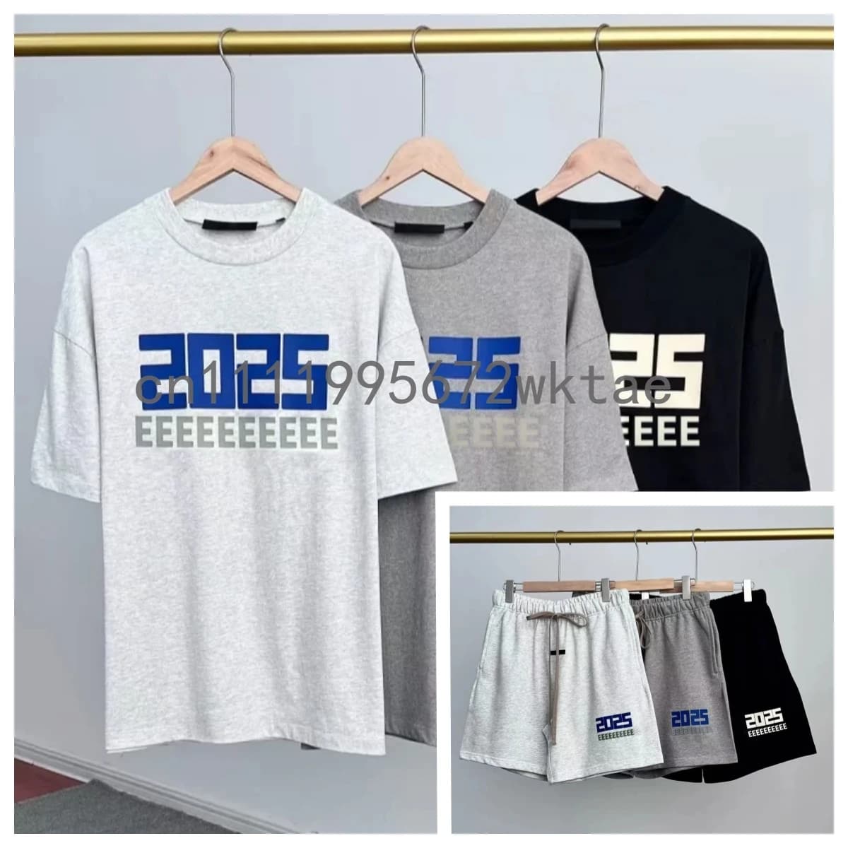 2025 Classic Men's Short Sleeve Set Luxury Design Silicone Letter Round Neck T-shirt High Street Couple Loose Cotton Shorts Suit