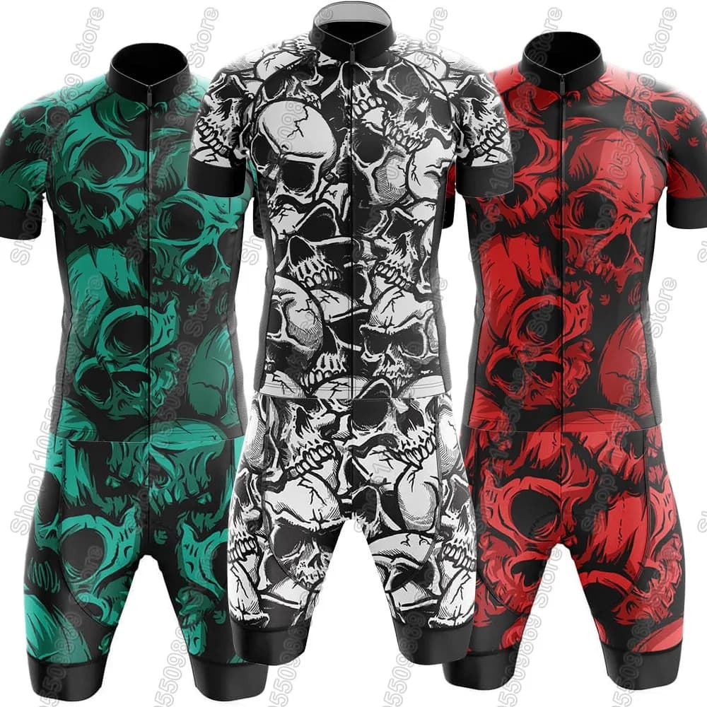 Completo Ciclismo Uomo Skull 2026: Maglia e Salopette Bici da Corsa Verde Rossa, Abbigliamento MTB