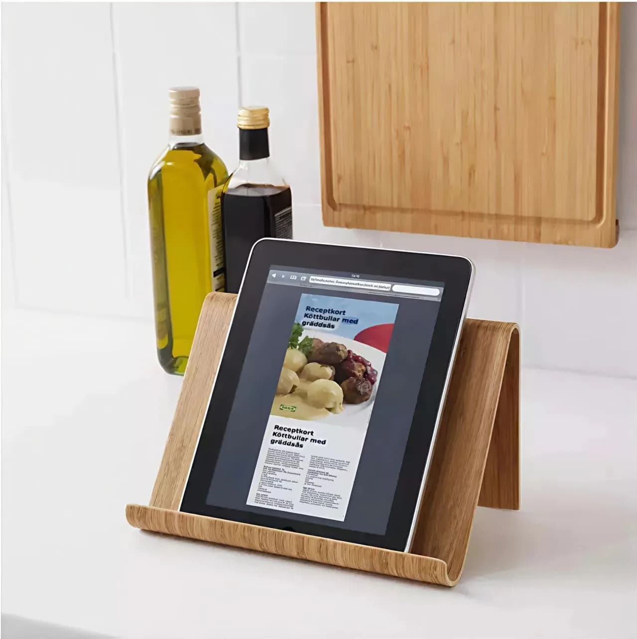 Curved Process Solid Wooden Tablet Stand Adjustable Desktop Tablet Holder For Home Office