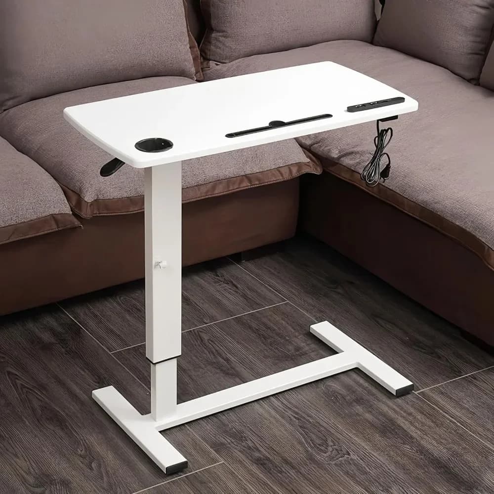 Comodino sopra il letto con ruote, tavolo da letto ospedaliero regolabile in altezza, carrello da scrivania per computer portatile mobile con porta USB