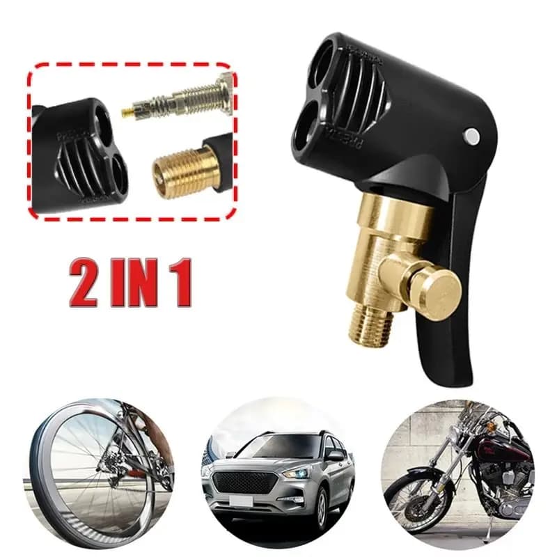 Bicycle Pump Nozzle Adapter 2 in 1 Metal Air Chuck Valve Connector Car tire valve pump nozzle clamp for Car Motorcycle Bike