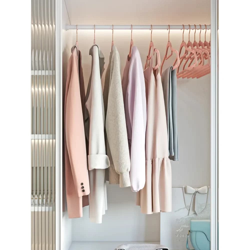 Set di 50 appendiabiti in velluto, con gancio girevole color oro rosa, antiscivolo e salvaspazio, spessore 0,2 pollici, lunghezza 17,1 pollici