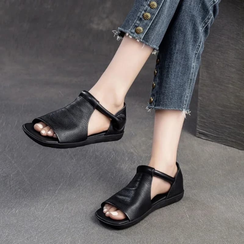 Sandali piatti da donna con chiusura a strappo - Scarpe estive casual da spiaggia a punta aperta, sandali comodi con suola morbida per tutti i giorni e le vacanze