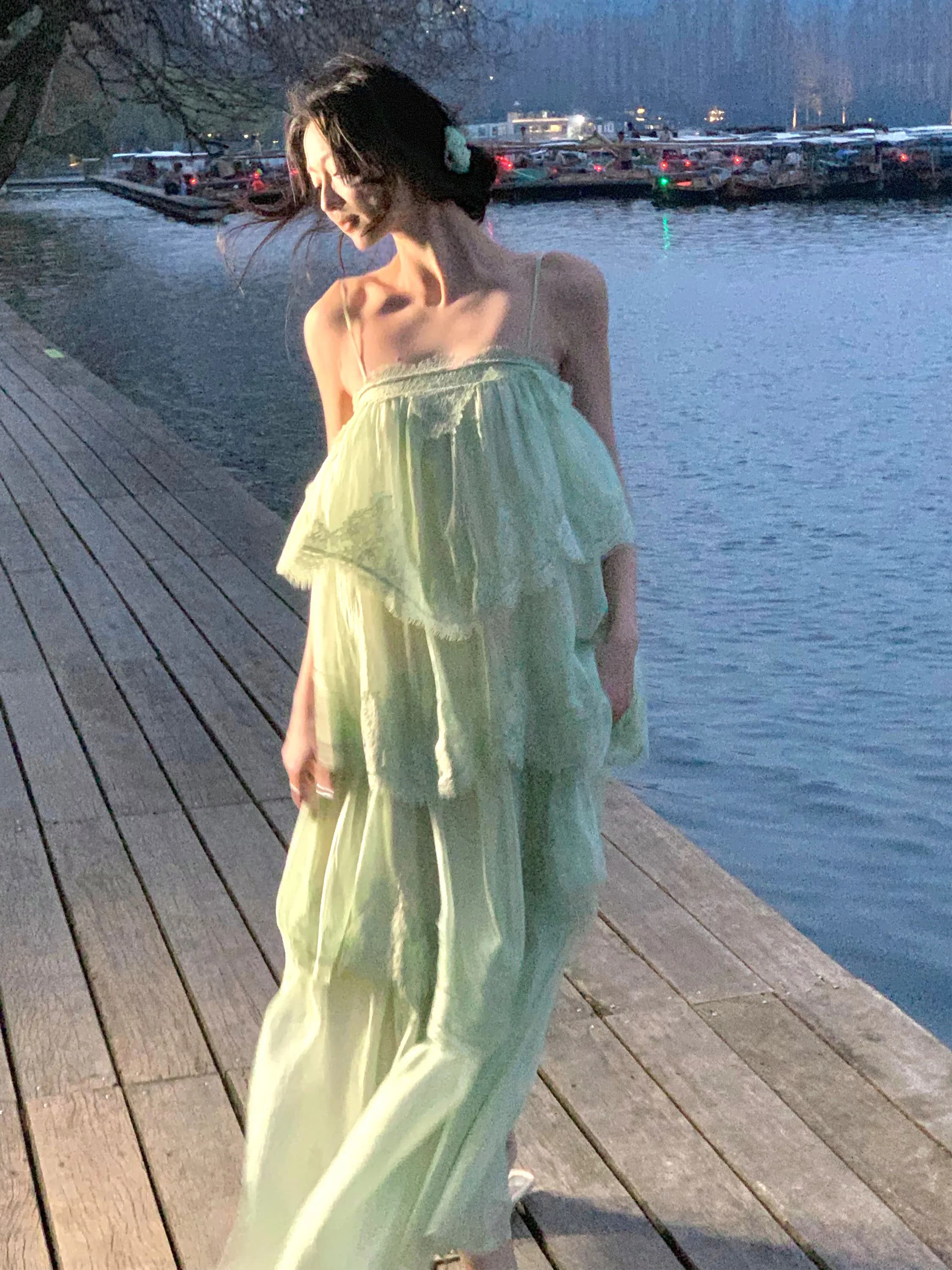 Nuova gonna a pieghe a vita alta in poliestere da donna, modello A-Line, stile dolce e fata, per primavera/estate