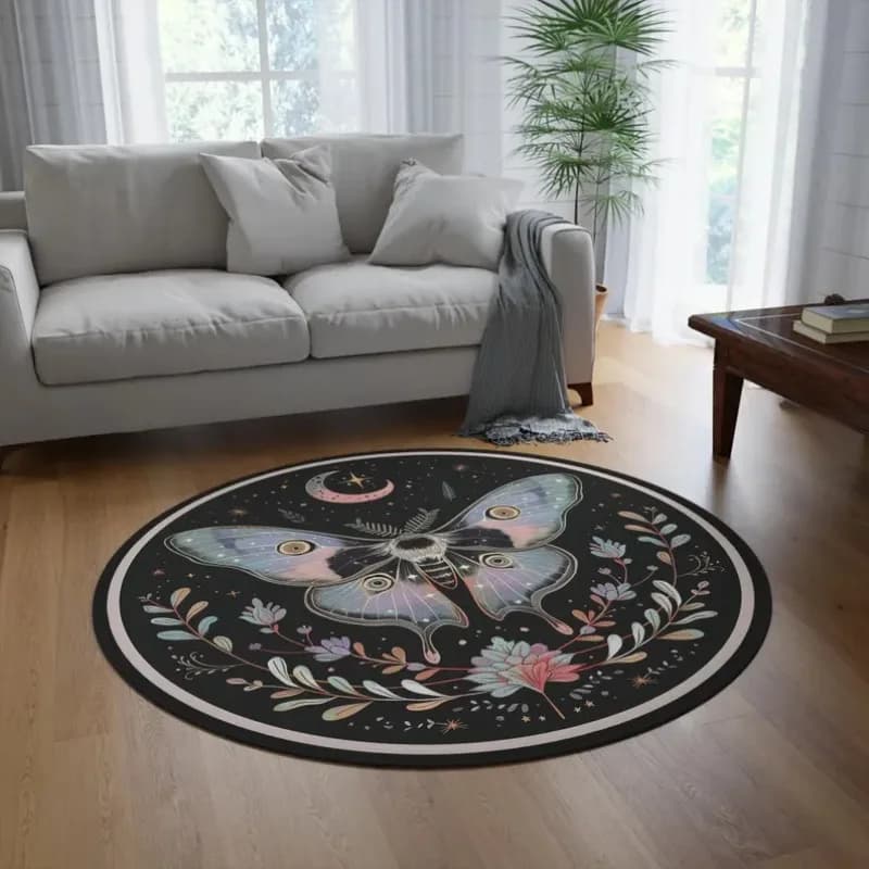 Tappeto Rotondo Floreale con Design di Pappagallo, Tappeto Lavabile Boho Vintage con Corvo per Soggiorno, Camera da Letto, Arredamento Casa