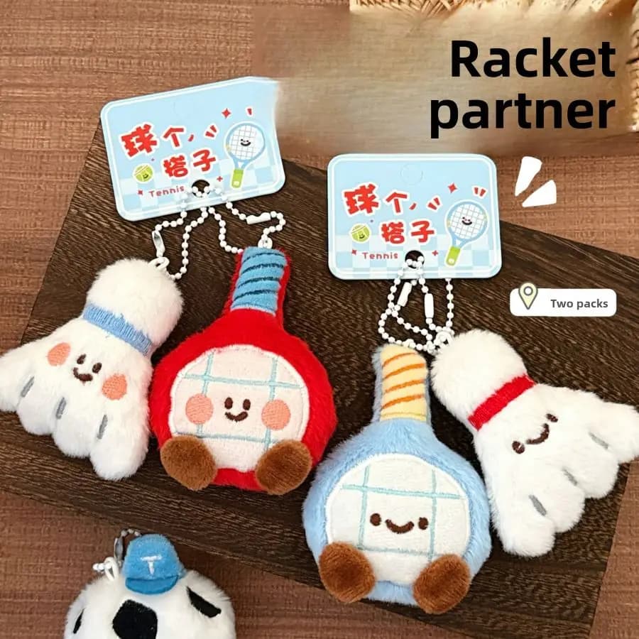 Racchetta pick bambola ciondolo borsa coreana calcio badminton ping pong calcio coppia fidanzata ciondolo, simpatico ciondolo bambola di peluche
