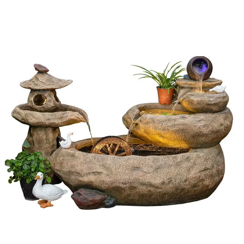 Grande fontana a cascata da pavimento a soffitto con rocce, per soggiorno, ufficio, con ruota Feng Shui, umidificatore e spruzzatore d'acqua decorativo