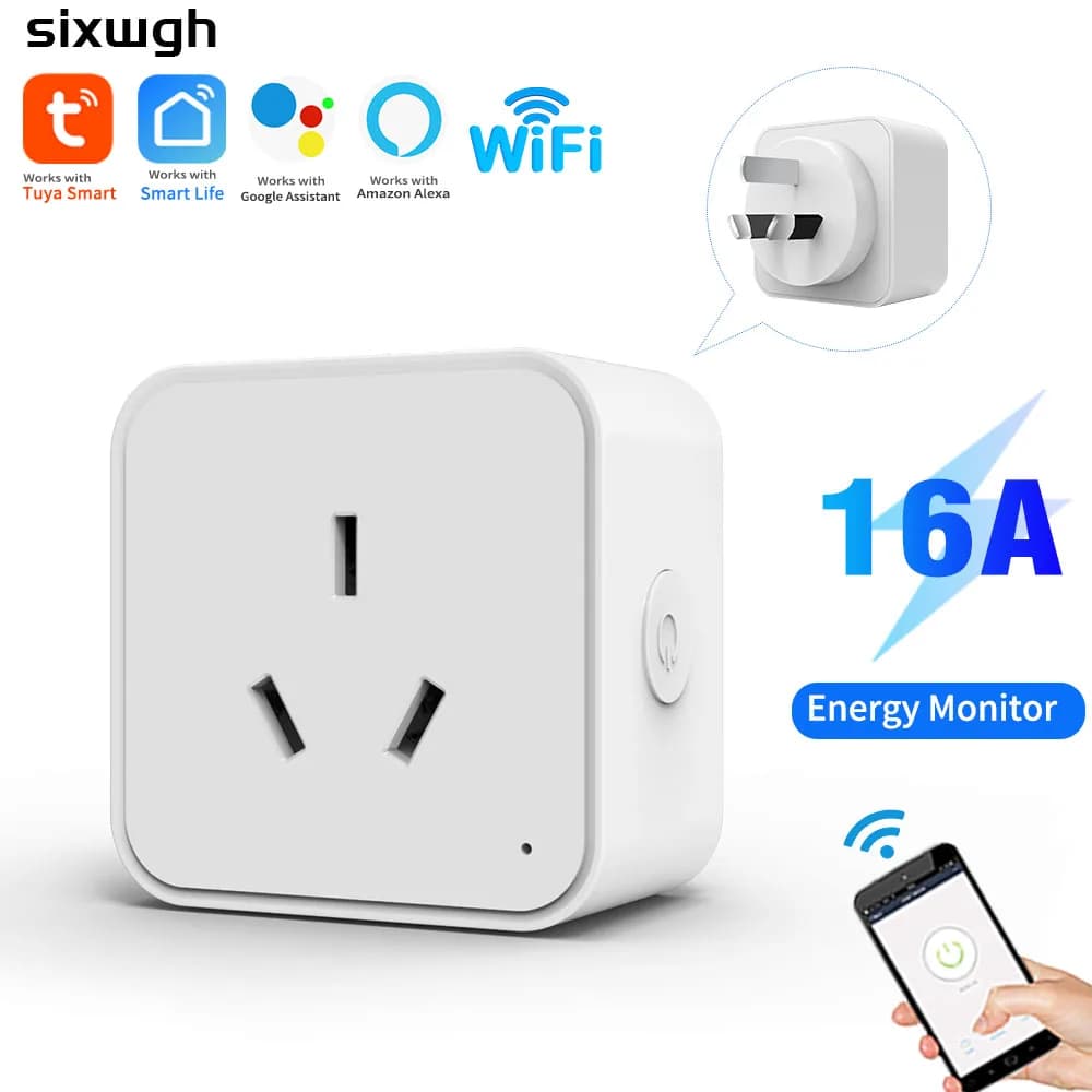 Smart WiFi Tuya standard AU with energy monitoring – Timer and countdown, compatible with Smart Life app, works with Alexa and Google