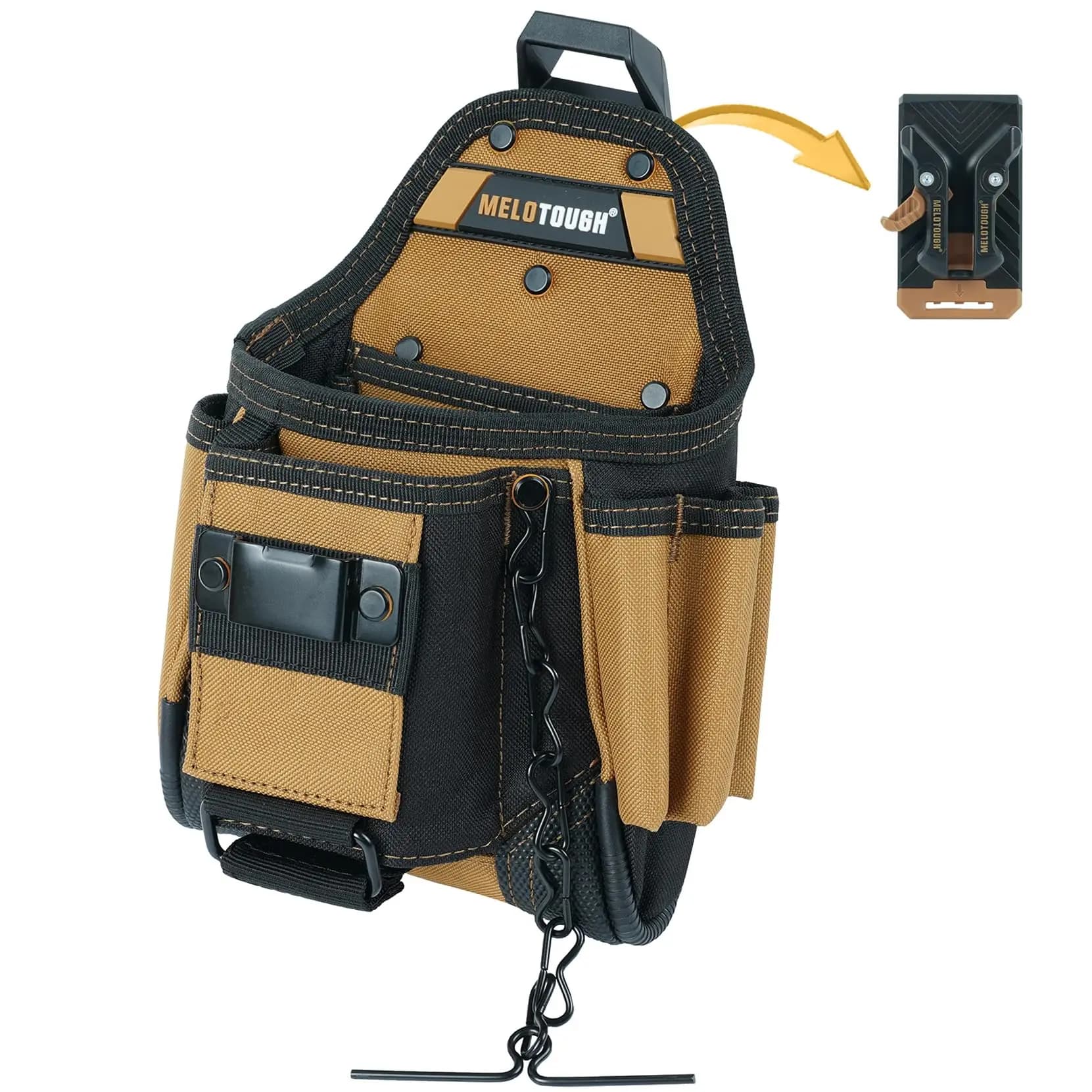 MELOTOUGH Piccola custodia per attrezzi per elettricisti Custodia per cintura per attrezzi con attacco per clip da cintura 9 tasche, perizoma per nastro, grande custodia per elettricista