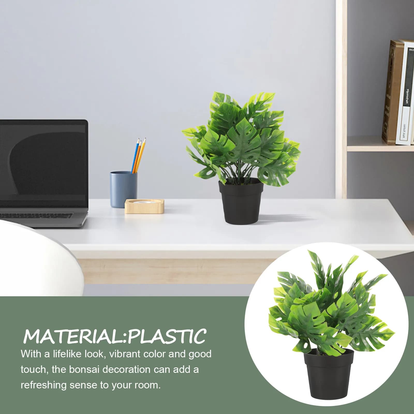 Artificial Bonsai by Monstera, Realistic Ornament, Mini Plant for Living, Kitchen, Library, Table, Desk, Interior